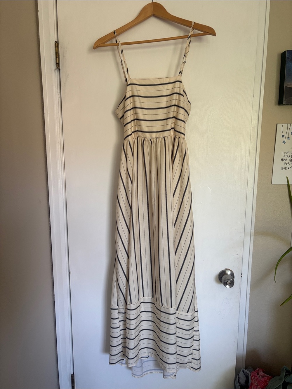 Striped Cream and Black Maxi Sundress with Spaghetti Straps